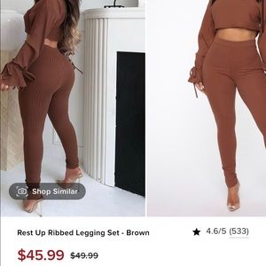 used Ribbed Brown pants set / fashion nova